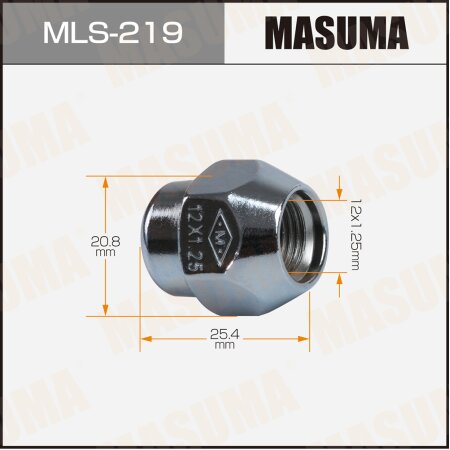 Wheel nut Masuma M12x1.25(R) size 21, MLS-219
