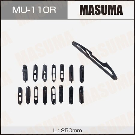 Rear wiper MASUMA plastic, silicone, universal 10" (250mm) 15 types of fastenings, MU-110R