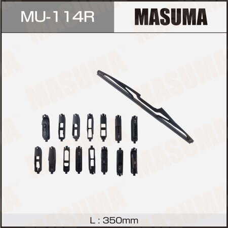 Rear wiper MASUMA plastic, silicone, universal 14" (350mm) 15 types of fastenings, MU-114R