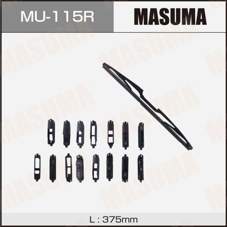 Rear wiper MASUMA plastic, silicone, universal 15" (375mm) 15 types of fastenings, MU-115R