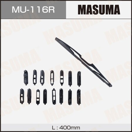 Rear wiper MASUMA plastic, silicone, universal 16" (400mm) 15 types of fastenings, MU-116R